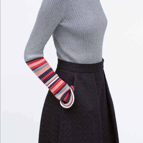 New Zara jacquard floral textured pleated high rise volume a-line midi skirt - Picture 2 of 15